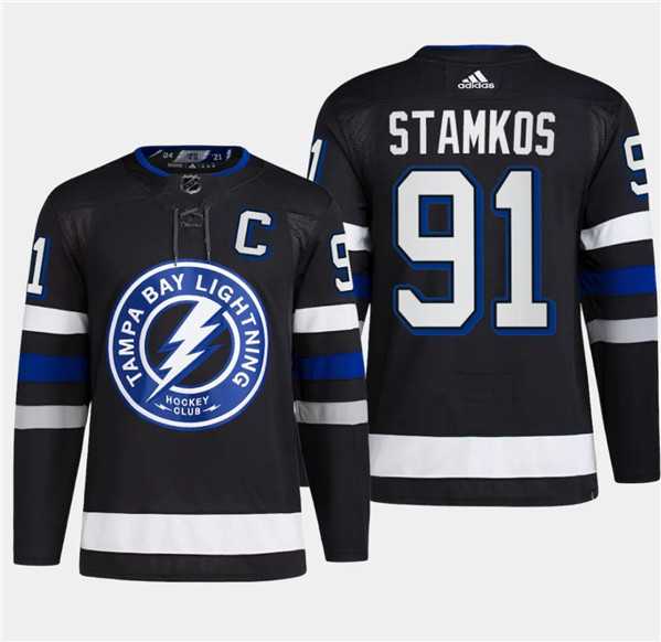 Mens Tampa Bay Lightning #91 Steven Stamkos Black 2024 Stadium Series Stitched Jersey Dzhi